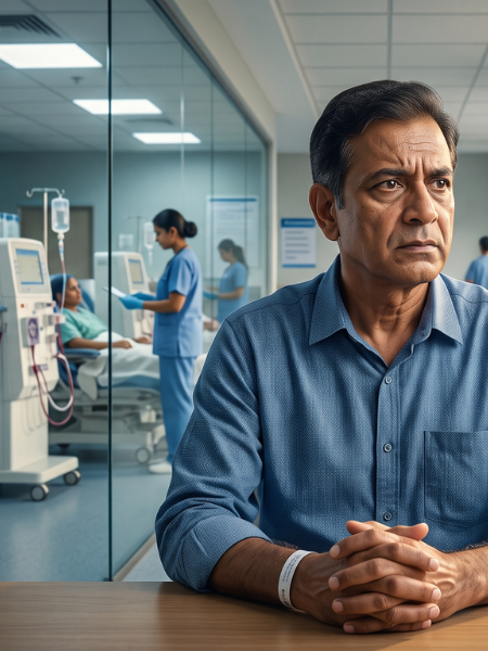 	Doctor consulting patient about kidney transplant and dialysis