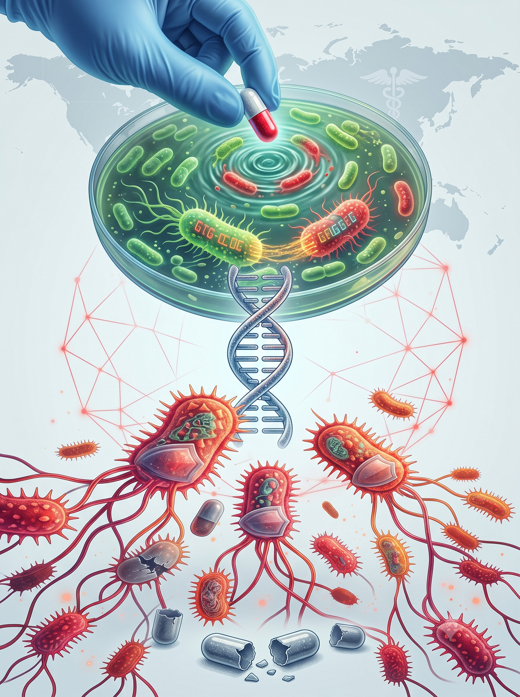 Antibiotic resistance causes showing bacteria surviving antibiotic treatment