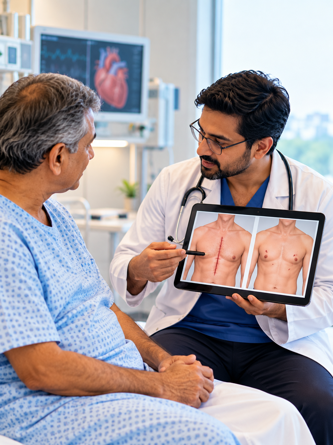 Doctor discussing keyhole heart surgery with a patient