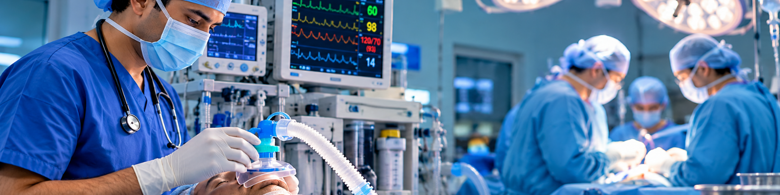 Cardiac anesthesia team monitoring a patient during heart surgery with advanced equipment in operation theater.