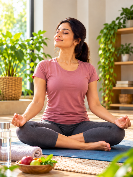 Indian woman practising yoga to support digestive health