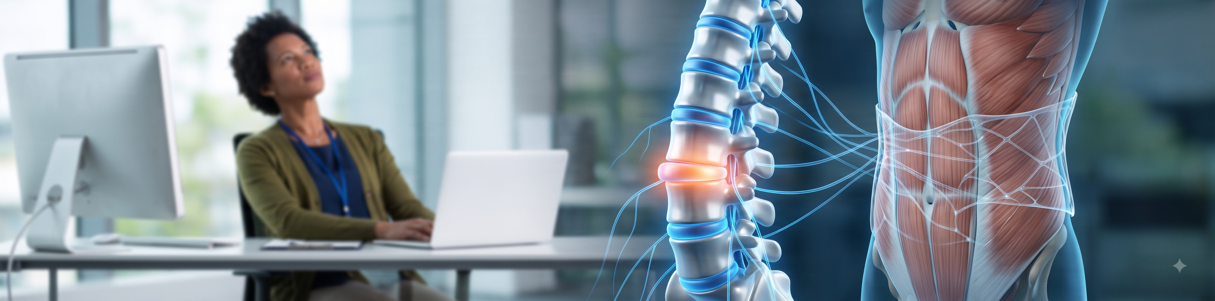 Office worker with lower back pain from prolonged sitting