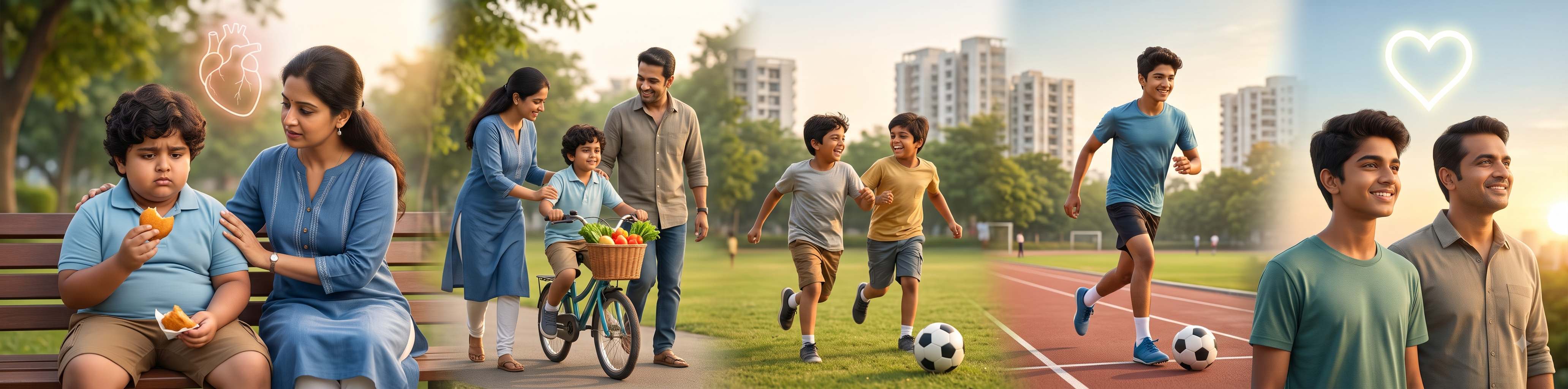 Active children enjoying exercise and healthy foods for heart health