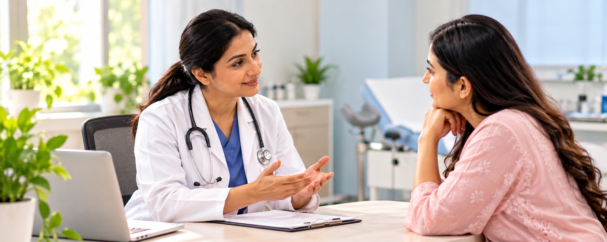 Doctor discussing gynecological cancer screening and preventive care with a woman