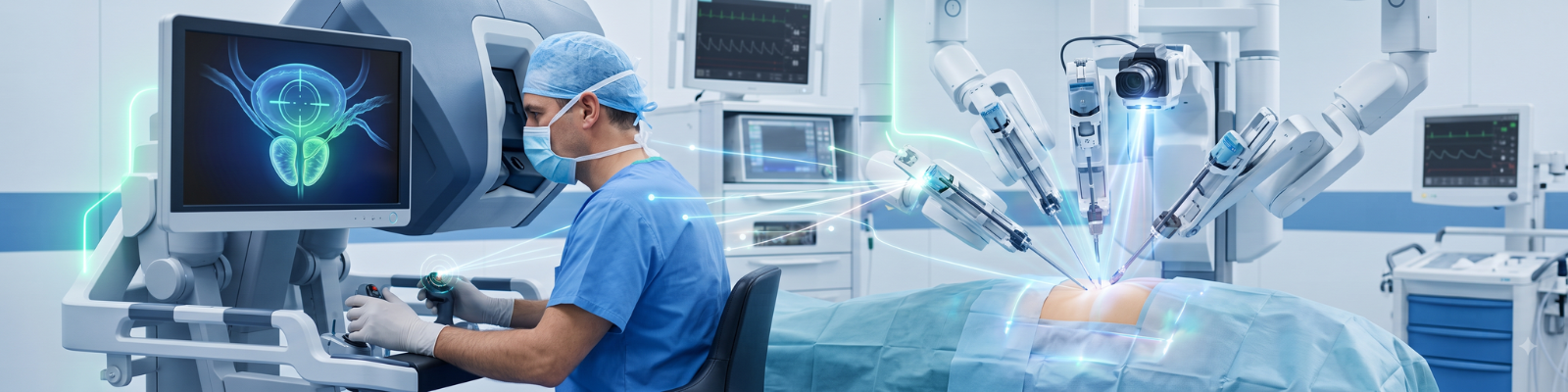 Robotic prostate surgery consultation with doctor and patient