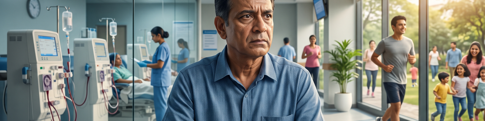 	Doctor consulting patient about kidney transplant and dialysis