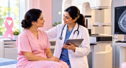 Doctor consulting a woman about breast cancer screening and early detection