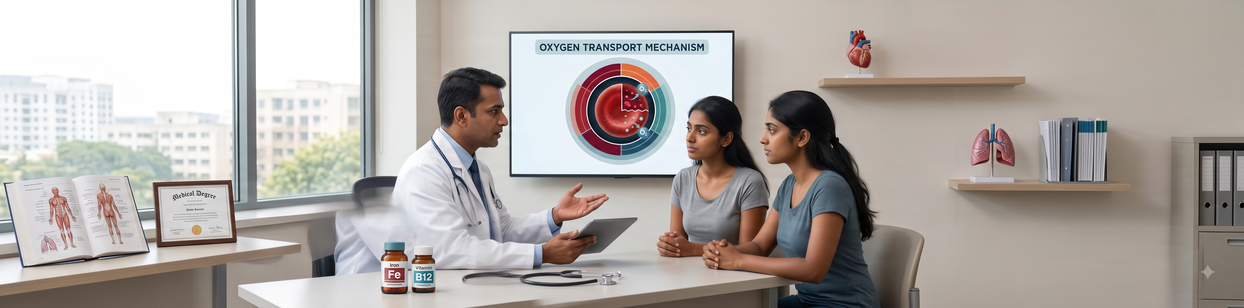 Doctor discussing low hemoglobin causes and anemia symptoms with patient