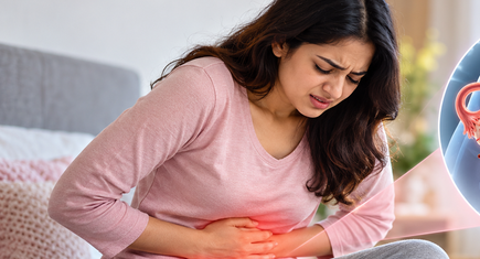 Woman experiencing severe period pain due to endometriosis