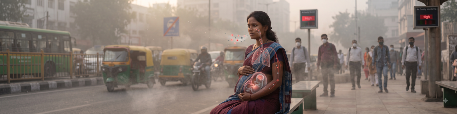 Pregnant woman protecting herself from air pollution during pregnancy